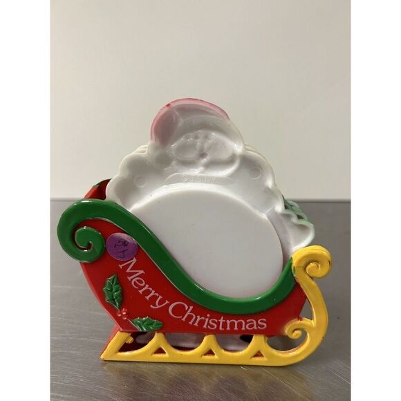 Vintage  Plastic Jolly Santa 5 Piece Coaster Set For Christmas / Holidays - Picture 2 of 4